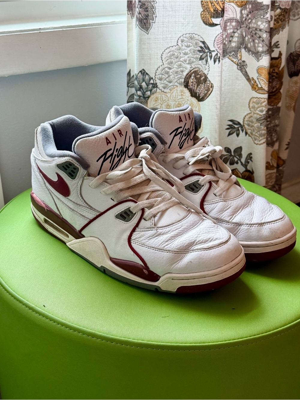 Jordan Air Flight Sneakers in White and Maroon